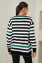 Women's Emerald-Black-Ecru Crew Neck Three Color Striped Knitwear Sweater - 4