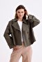 Khaki 100% Cotton Gabardine Lined Oversize Wide Fit Women's Crop Short Trench Coat 1122