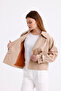 Light Beige 100% Cotton Gabardine Lined Oversize Wide Fit Women's Crop Short Trench Coat 1122 - 2