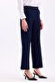 Navy Blue Back Elastic High Waist Wide Leg Palazzo Women's Comfortable Fabric Trousers 2345 - 8