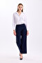 Navy Blue Back Elastic High Waist Wide Leg Palazzo Women's Comfortable Fabric Trousers 2345 - 3