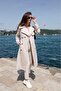 Stone Color Flexible Cotton Gabardine Long (110cm) Unlined Women's Trench Coat 1117 - 3