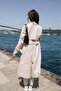 Stone Color Flexible Cotton Gabardine Long (110cm) Unlined Women's Trench Coat 1117 - 7