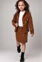High-Top Sweater Quilted Detailed Jacket Leather Brown Skirt Suit