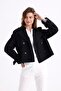 Black 100% Cotton Gabardine Lined Oversize Wide Fit Women's Crop Short Trench Coat 1122