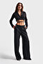 Women's Black Neptun Belt Detail Pleated Palazzo Fit Trousers - 2