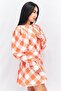 Women Gingham Print Mini Dress, Orange - 2