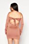 Women Plain Cut Out Mini Dress, Brown - 2