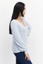 Women V-Neck Knitted Sweater, Sky Blue - 3