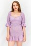 Women Petite Puffed Sleeve Polka Dot Cupped Belted Mini Dress, Lavender