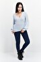 Women V-Neck Knitted Sweater, Sky Blue - 2
