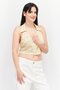 Women Halter Neck Sleeveless Floral Print Top, Yellow