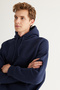 Navy Blue Cotton Men's Set - Hooded, Kangaroo Pocket, Standard Fit - 7