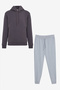 Men's Dark Grey-Grey Melanj Cotton Bottom Top 2 Piece Set Hooded Kangaroo Pocket Standard Fit