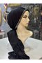 Women's Black Stone Satin Shawl - 2