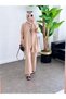 Brown 3-Piece Cotton-Linen Set: Necklace and Rhinestone Embroidery Detail - 3