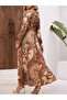 Women's Ethnic Patterned Elastic Waist Long Single Jersey Fabric Dress - 5