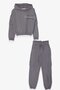 Girl's Tracksuit Set with Text Printed Cargo Pocket, Age 8-14, Dark Gray Melange - 5