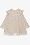 Girl's Long Sleeve Dress Floral Print Frilly Bow Age 3-7 Beige