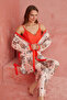 Orange Printed Shawl Patterned Exclusive Knitted Dressing Gown Pajamas Set