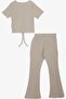 Girl's Flared Piece Leggings Crop Set, Ages 5-10, Beige - 2