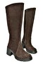R 654047702   Brown Genuine Leather Suede Thick Heeled Women's Boots - 6