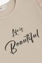 Girls T-shirt Belt Length Sleeves Crepe Fabric Ruffled Letter Printed 8-12 Years Old, Beige - 4