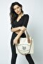 Women's Cream Column Strap Quality Large Size Faux Leather Daily Shoulder Bag - 2