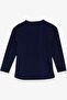 Girl's Long Sleeve T-Shirt with Stony Text Printed, Age 6-12, Navy Blue - 2
