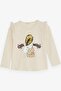 Girl's Long Sleeve T-Shirt with Laced Shoulders, Age 4-9, Cream