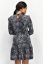 Women Allover Print Long Sleeve Mini Dress, Black - 3