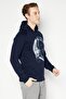 Men Hooded Graphic Print Long Sleeves Sweatshirt, Navy Blue - 4
