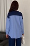 Women's Blue White Striped Modern Design Long Sleeve Shirt Detail Sweatshirt Modal Set - 4
