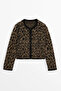 Women's Black Brown Leopard Print Short Bearded Knitwear Cardigan - 5