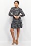 Women Allover Print Long Sleeve Mini Dress, Black - 2