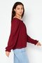 Women Off Shoulder Neckline Long Sleeves Embroidered Blouse, Maroon - 3