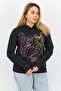 Women Hooded Long Sleeves Embroidered Sweatshirts, Black