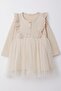 Girl's Long Sleeve Dress with Laced Buttons, Ages 1.5-5, Beige