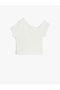 Crop T-Shirt Asymmetrical Collar Short Sleeve Cotton