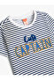 Striped T-Shirt Short Sleeve Crew Neck Appliqued Cotton - 3