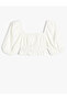 Crop Blouse Short Balloon Sleeve Gathered Front - 2