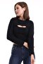 Women's Black Autumn&Winter 2-Piece Crop Set Thin Knitwear Knitted Blouse&Sweater - 3