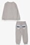 1.5-5 Years Old Boy Tracksuit Set - Skateboarder Teddy Bear Print, Beige Melange - 2