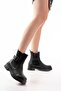 02-2004 Black Elastic Daily Women's Boots with Buckle Accessories - 4