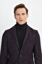 Men's Burgundy Wool Slim Fit Slim Fit Mono Collar Bag Pocket Jacket - 4