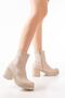 767-3012 Stretch Beige Zippered Thick Heeled Daily Women's Boots