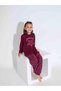 Women's Mother Girl Thermal Long Sleeve Crew Neck Claret Red Star Embroidery Pajamas Set - 4