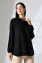 Elista Women's Ruffle Lace-Up Drop Neck Drawstring Combed Cotton Jacquard Long Sleeve Blouse & Hijab Blouse - Black - 4