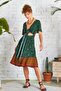 Cut Out Detailed Flounced Patterned Half Sleeve Bohemian Dress - 2