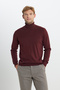 Men's Burgundy Cotton Standard Fit Regular Fit Full Turtleneck Jacquard Knitwear Sweater - 3